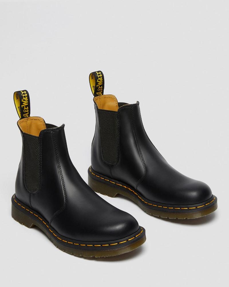 Dr Martens 2976 Yellow Stitch Smooth Læder Chelsea Støvler Herre Sort | DK 492GSO